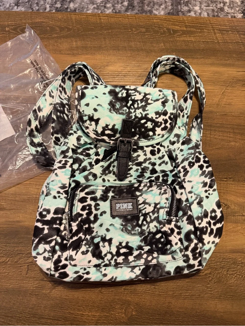RARE Y2K Victoria's Secret SeaFoam Green Animal Print Mini BackPack Gym Bag NEW